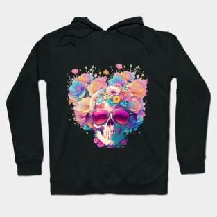 Dead Skull wearing Trendy Sunglasses with Flowers Hoodie